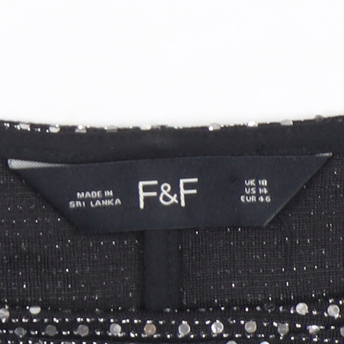 F&F Womens Black Sequin Cropped Party T-Shirt UK 18