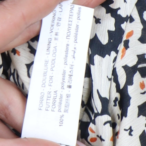 Zara Women’s Black White Floral Midi A-Line Dress Size S V-Neck