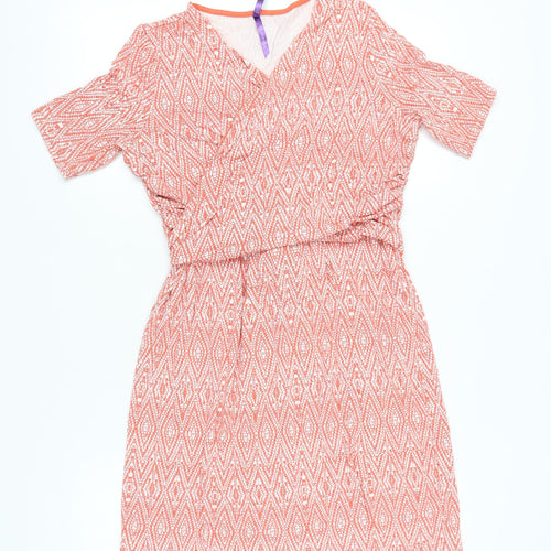 Séraphine Women’s Orange Geometric Wrap Maternity Dress Size 14