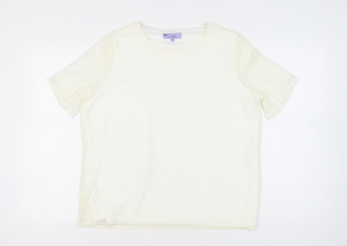 Honor Millburn Women Ivory Size 20 Lace Lined Short Sleeve Top