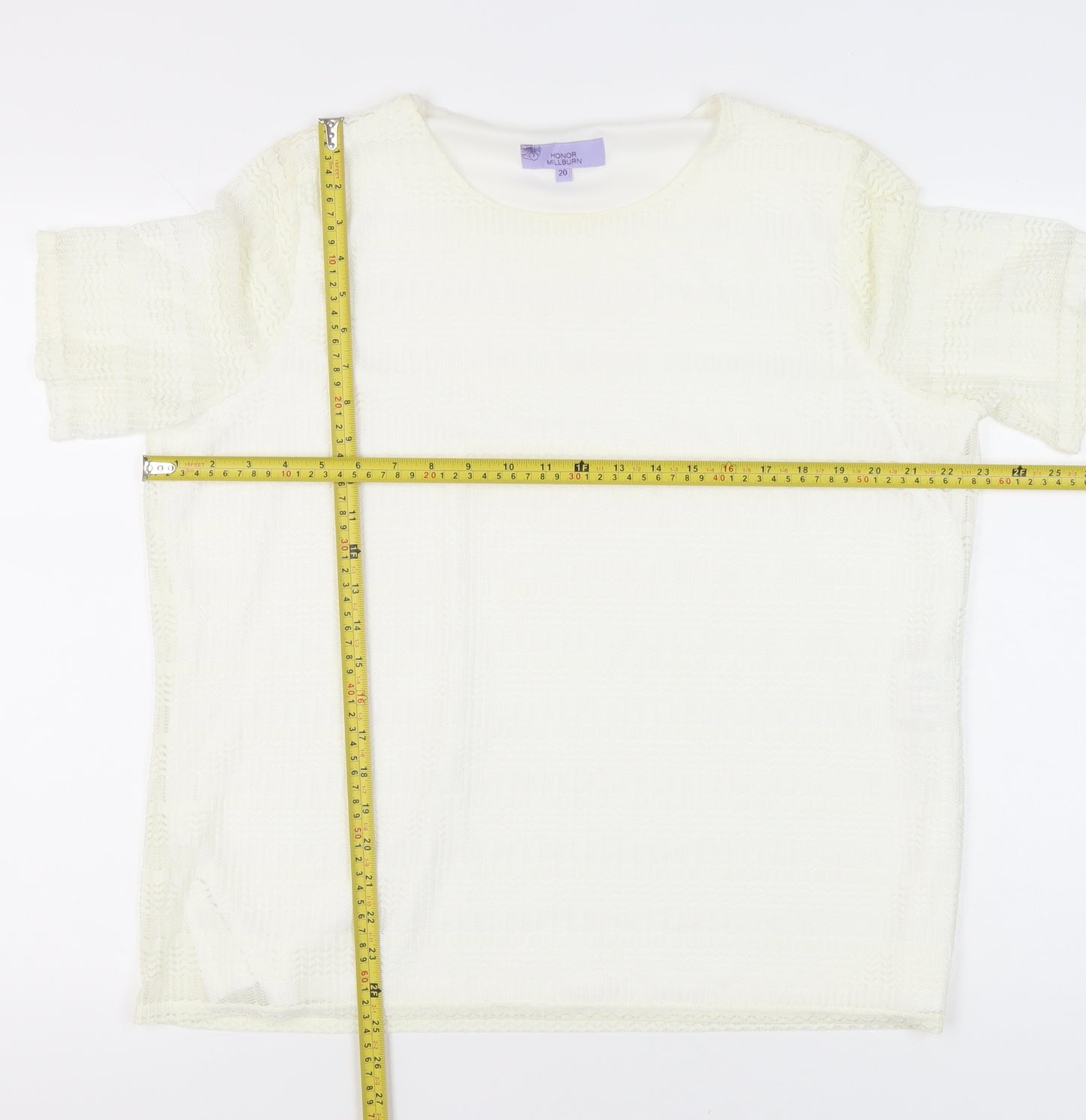 Honor Millburn Women Ivory Size 20 Lace Lined Short Sleeve Top
