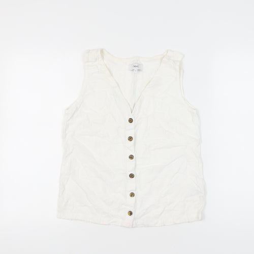 Next Women’s White Linen Blend Sleeveless Blouse UK 6 V-Neck Casual
