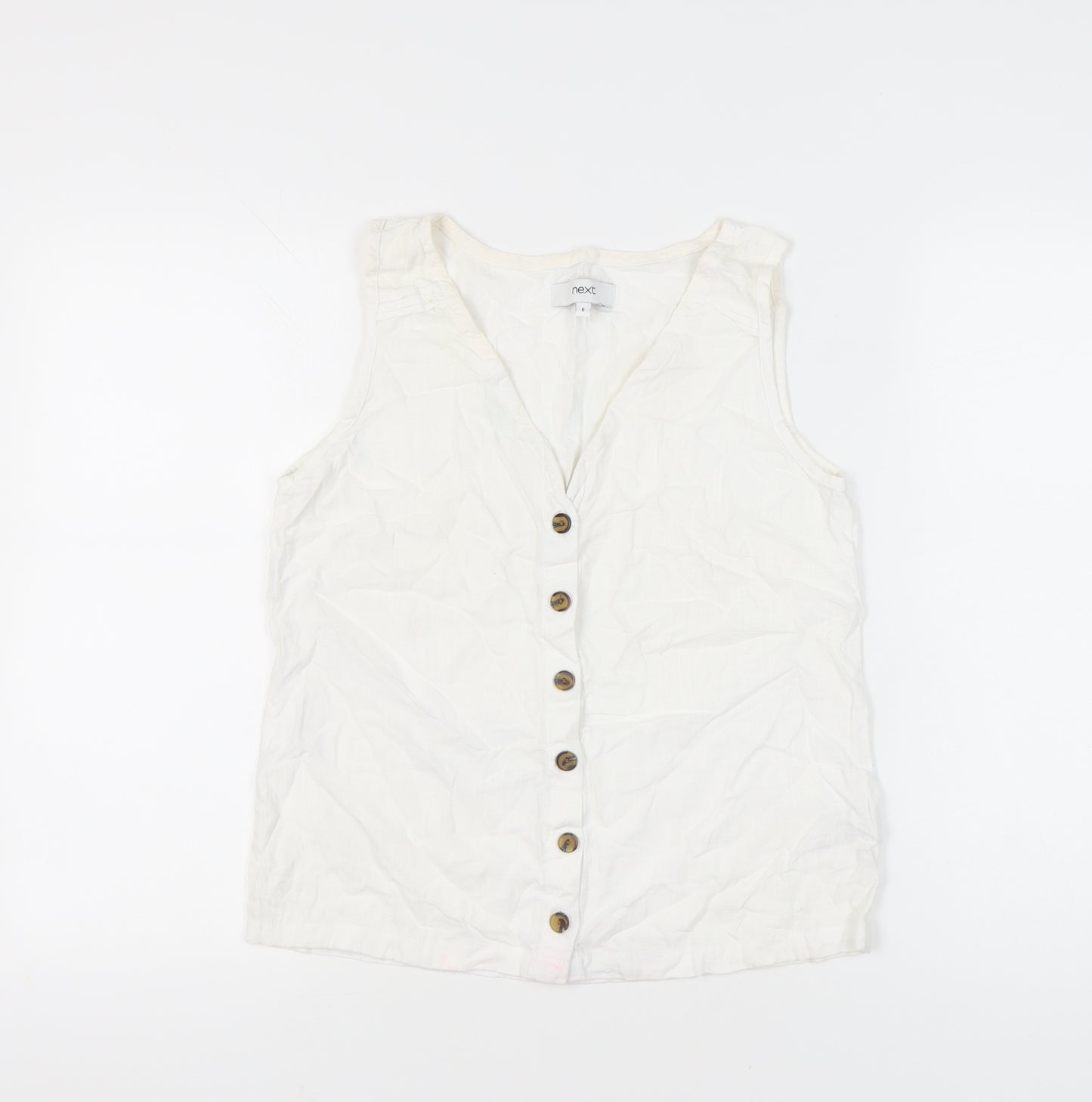 Next Women’s White Linen Blend Sleeveless Blouse UK 6 V-Neck Casual