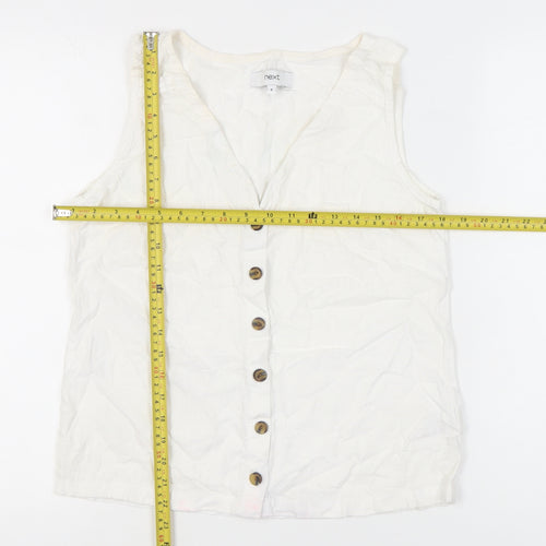 Next Women’s White Linen Blend Sleeveless Blouse UK 6 V-Neck Casual