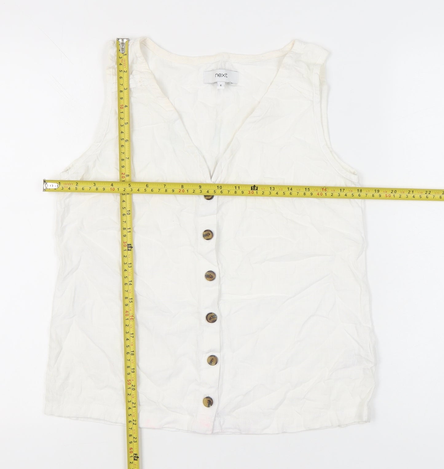 Next Women’s White Linen Blend Sleeveless Blouse UK 6 V-Neck Casual