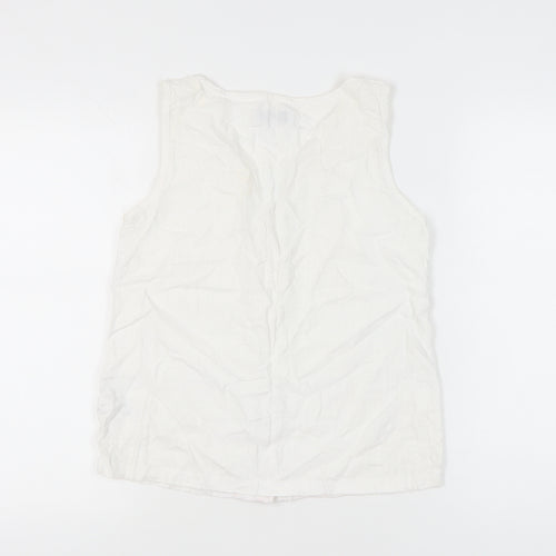 Next Women’s White Linen Blend Sleeveless Blouse UK 6 V-Neck Casual