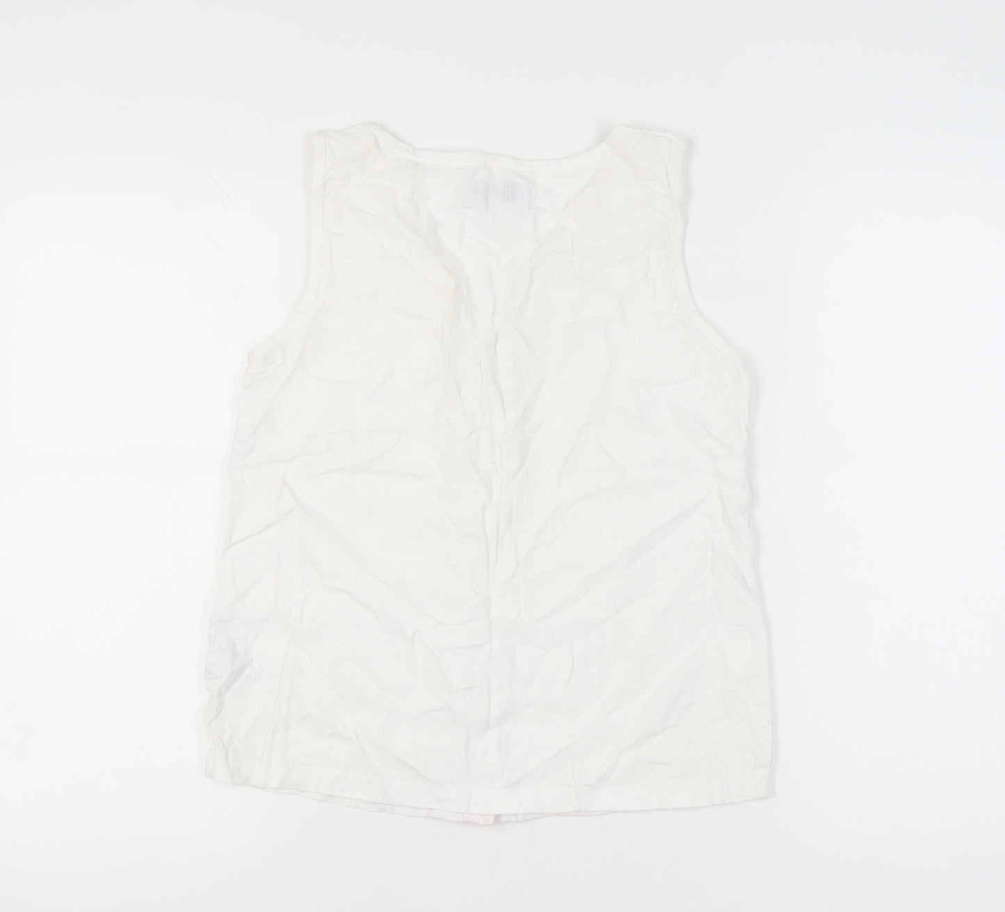 Next Women’s White Linen Blend Sleeveless Blouse UK 6 V-Neck Casual
