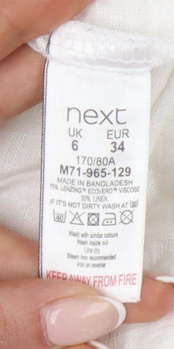 Next Women’s White Linen Blend Sleeveless Blouse UK 6 V-Neck Casual