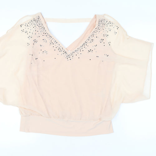 Wallis Women’s Beige Petite Blouse UK 16 Sequin V-Neck Tunic