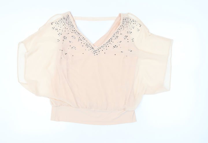 Wallis Women’s Beige Petite Blouse UK 16 Sequin V-Neck Tunic