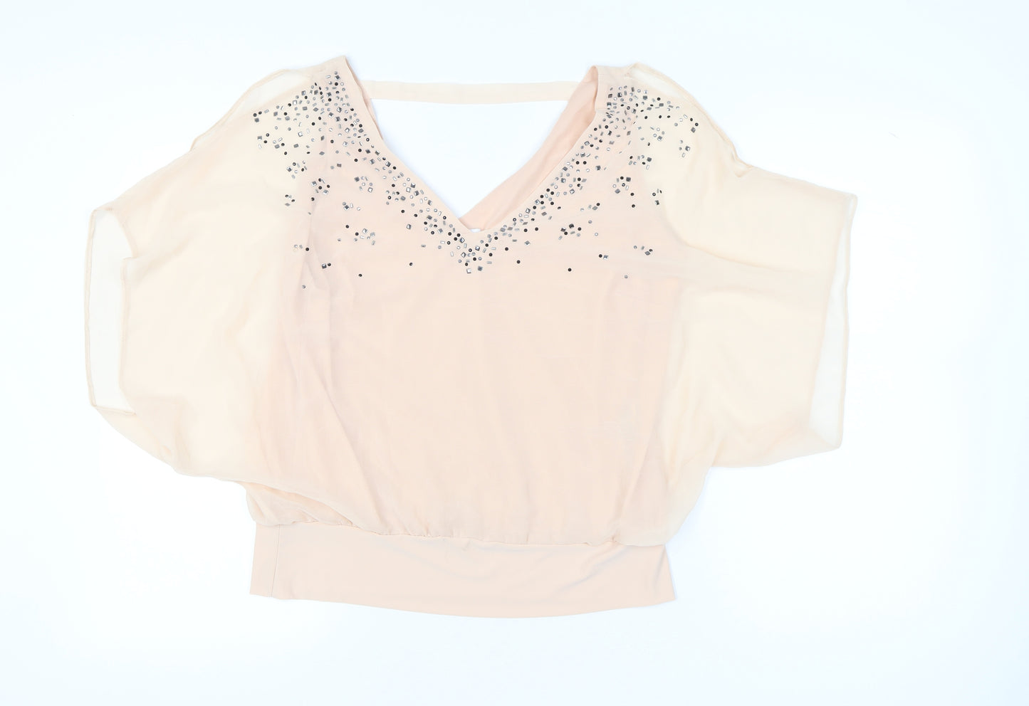 Wallis Women’s Beige Petite Blouse UK 16 Sequin V-Neck Tunic
