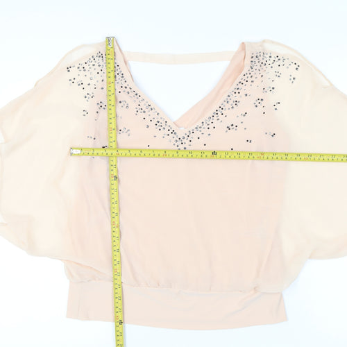 Wallis Women’s Beige Petite Blouse UK 16 Sequin V-Neck Tunic