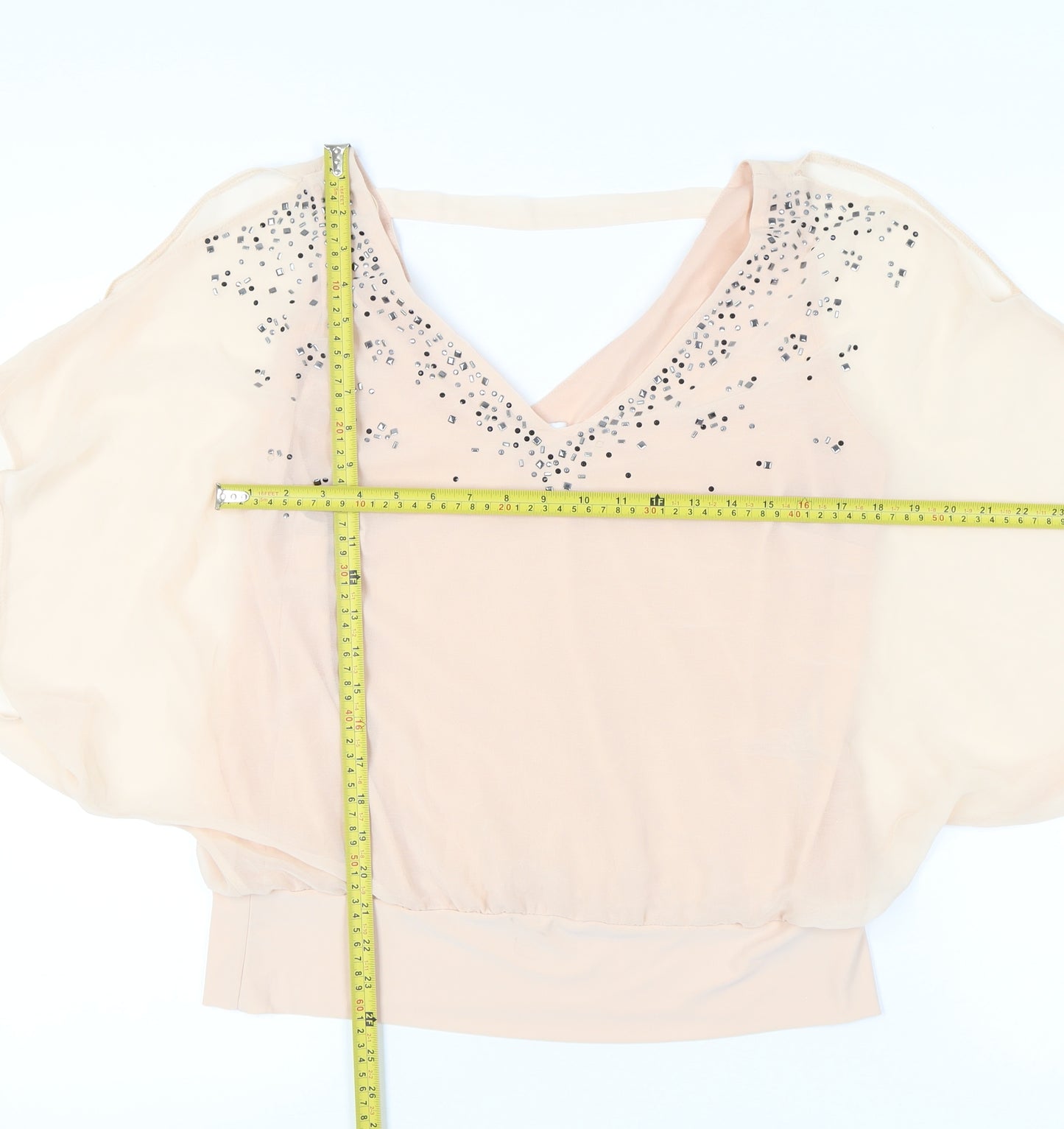 Wallis Women’s Beige Petite Blouse UK 16 Sequin V-Neck Tunic