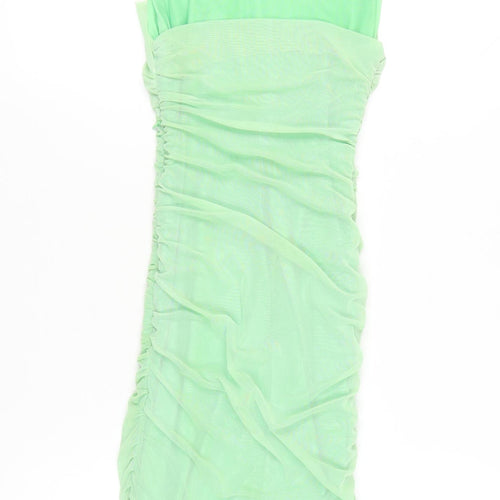 Zara Women Green S Bodycon Ruched Scoop Neck Sleeveless Mini Dress