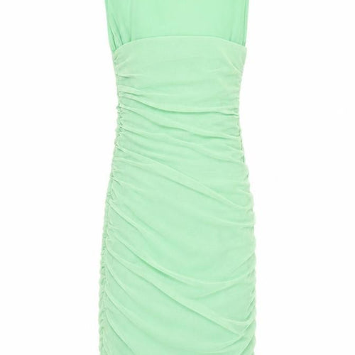 Zara Women Green S Bodycon Ruched Scoop Neck Sleeveless Mini Dress