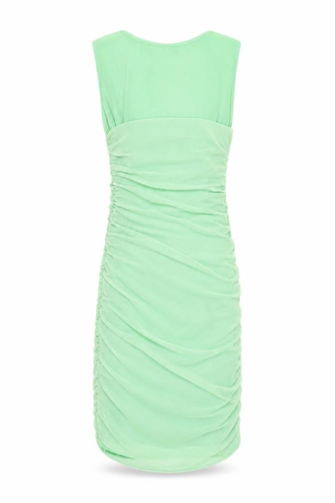 Zara Women Green S Bodycon Ruched Scoop Neck Sleeveless Mini Dress