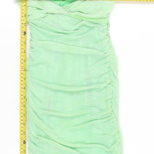 Zara Women Green S Bodycon Ruched Scoop Neck Sleeveless Mini Dress