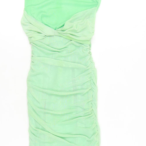 Zara Women Green S Bodycon Ruched Scoop Neck Sleeveless Mini Dress