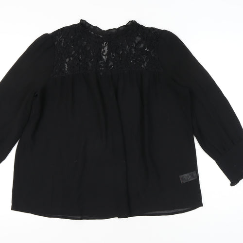 Next Women Black Lace Blouse Size 12 Long Sleeve Tunic Workwear