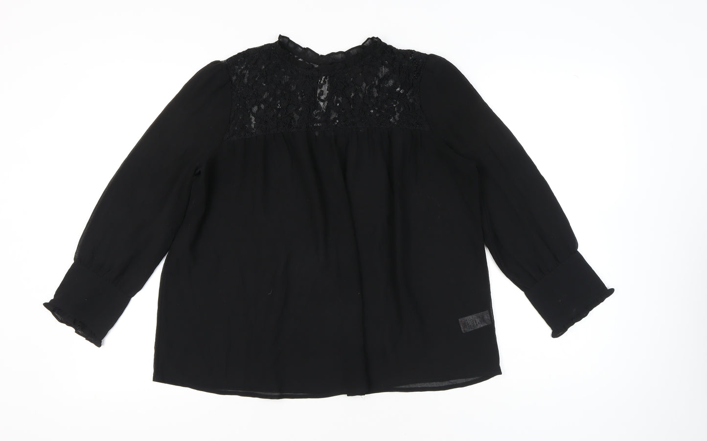Next Women Black Lace Blouse Size 12 Long Sleeve Tunic Workwear