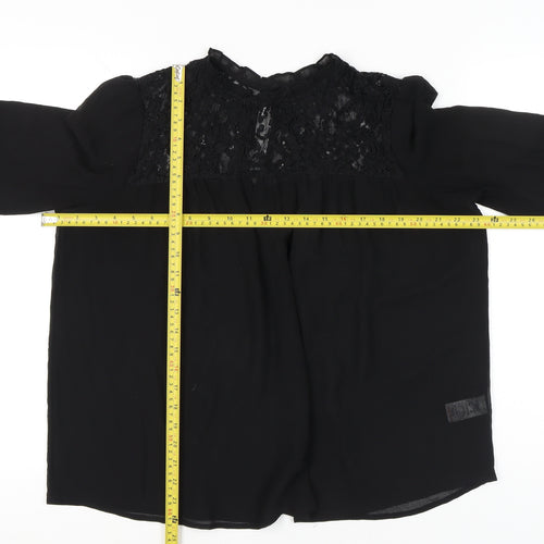 Next Women Black Lace Blouse Size 12 Long Sleeve Tunic Workwear