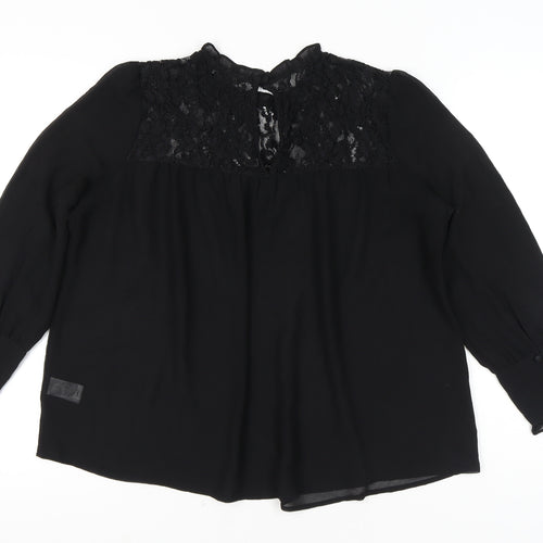 Next Women Black Lace Blouse Size 12 Long Sleeve Tunic Workwear