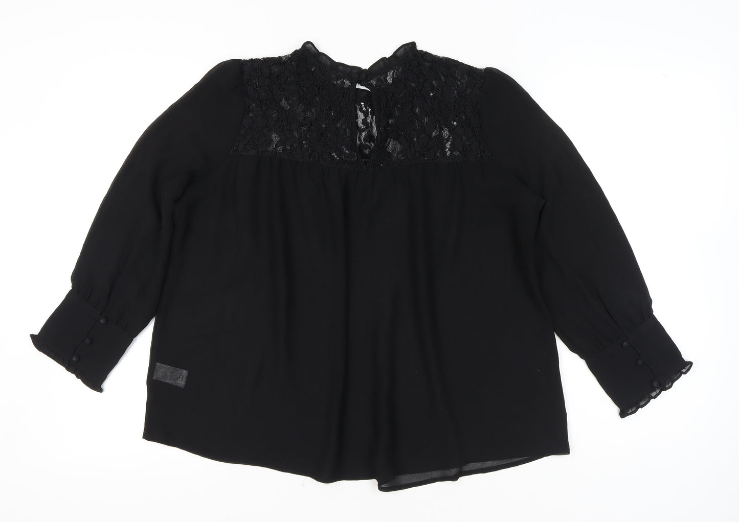 Next Women Black Lace Blouse Size 12 Long Sleeve Tunic Workwear
