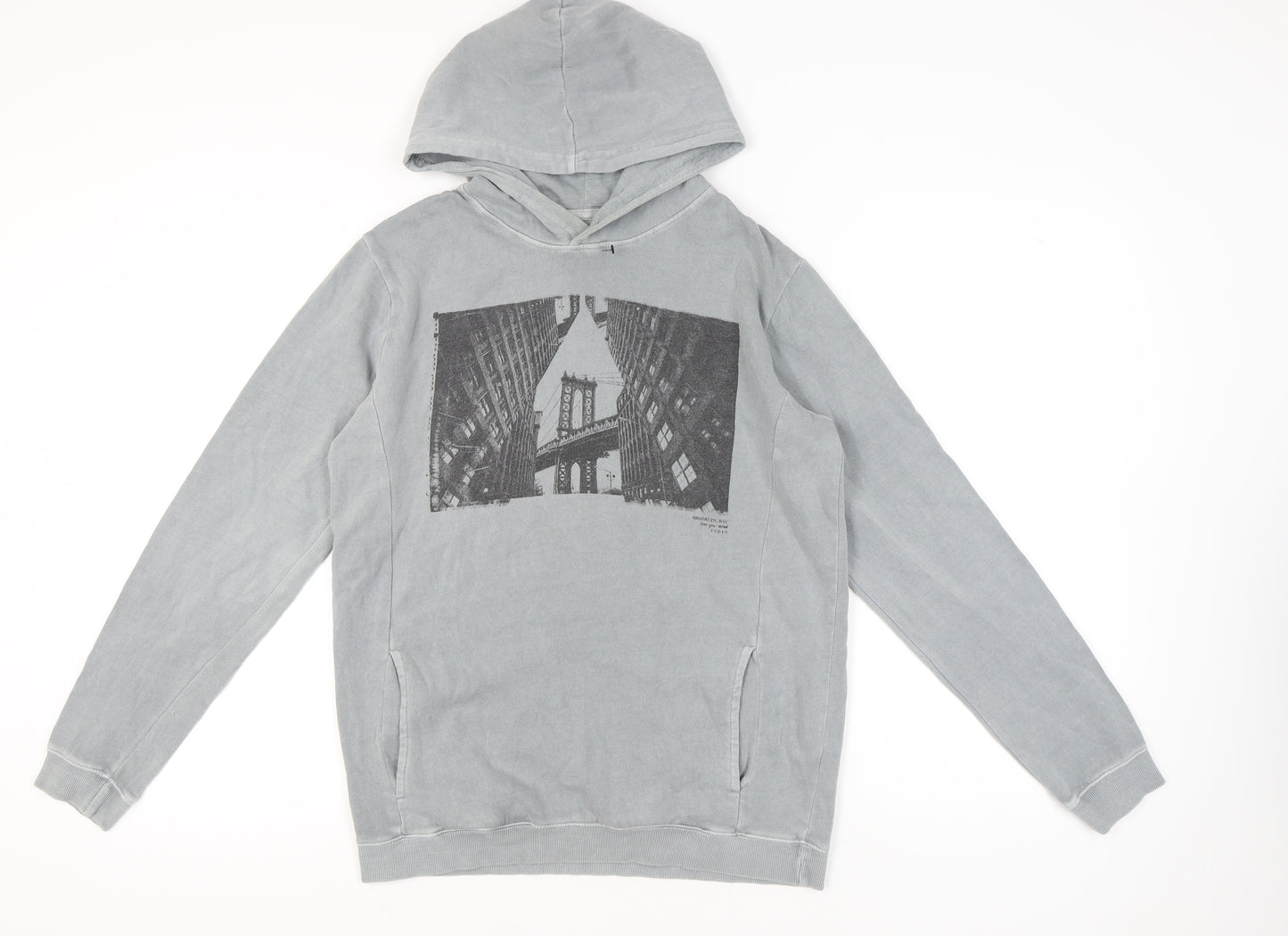 Cotton On Men’s Grey Pullover Hoodie Small Graphic Print City Urban