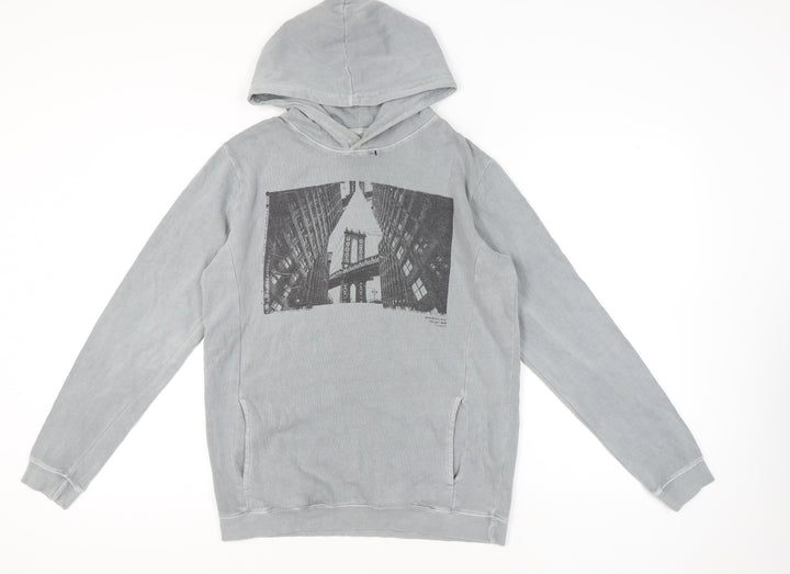 Cotton On Men’s Grey Pullover Hoodie Small Graphic Print City Urban
