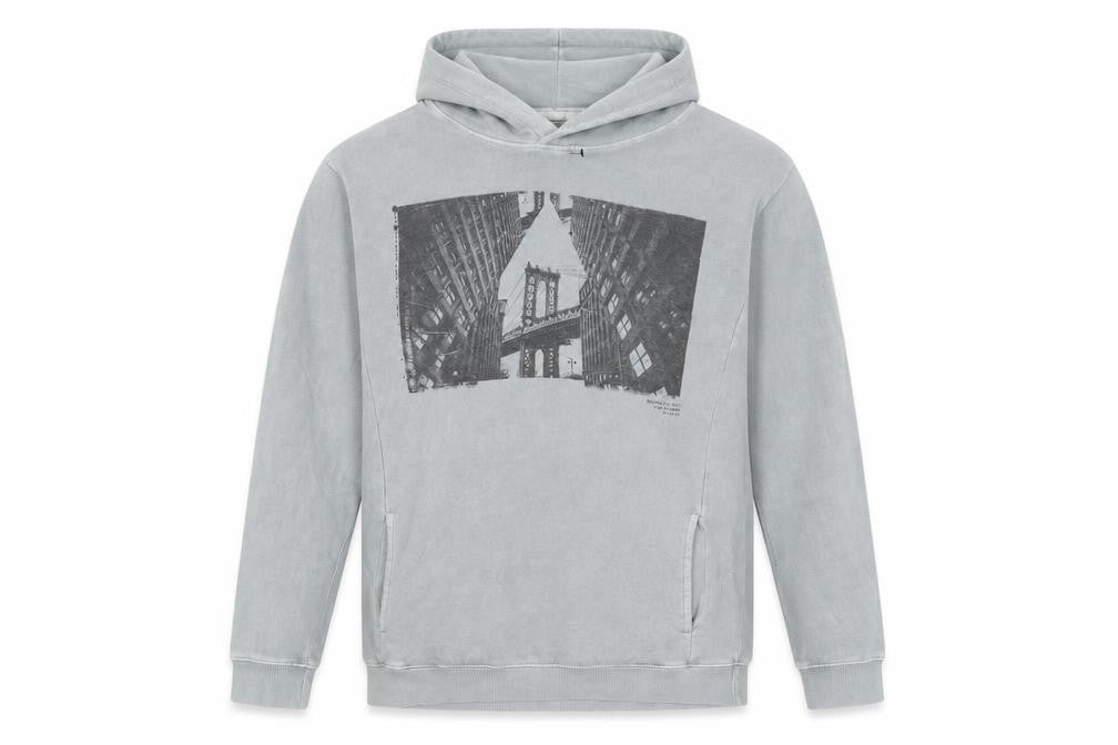 Front view of Cotton On Men’s Grey Pullover Hoodie Small Graphic Print City Urban