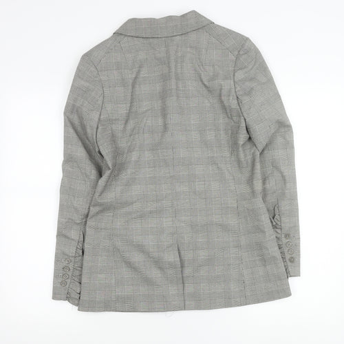 H&M Women Grey Check Double-Breasted Blazer Jacket Size 6