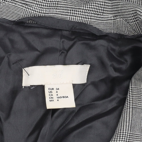 H&M Women Grey Check Double-Breasted Blazer Jacket Size 6