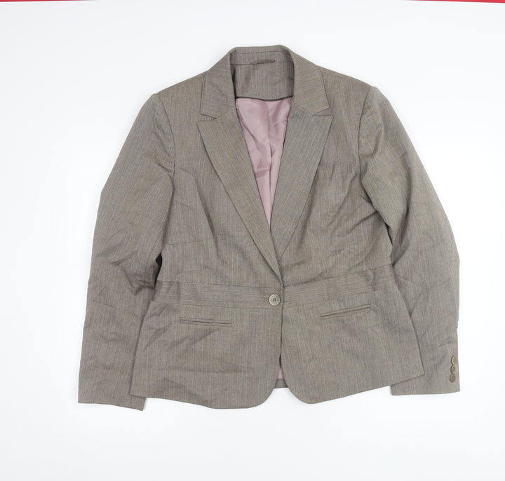 F&F Women’s Brown Pinstripe Blazer Size 16 Regular Fit Work Jacket