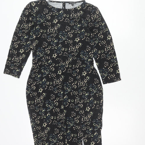 Warehouse Women’s Black Floral Bodycon Knee Length Dress Size 10