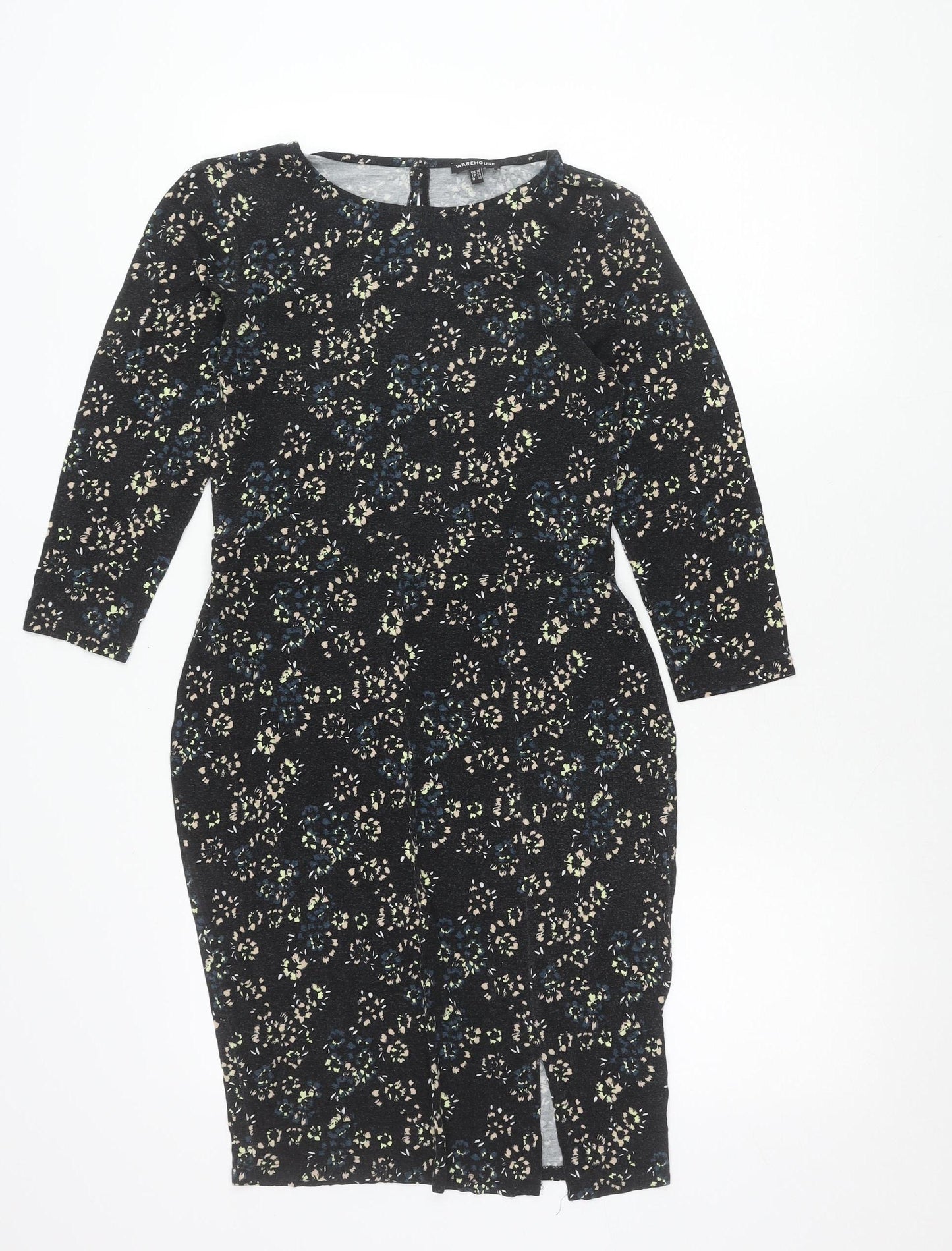 Warehouse Women’s Black Floral Bodycon Knee Length Dress Size 10