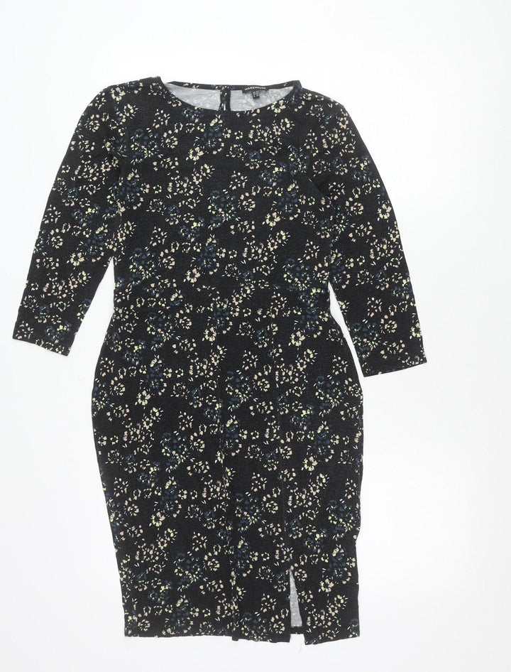 Warehouse Women’s Black Floral Bodycon Knee Length Dress Size 10
