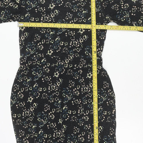 Warehouse Women’s Black Floral Bodycon Knee Length Dress Size 10