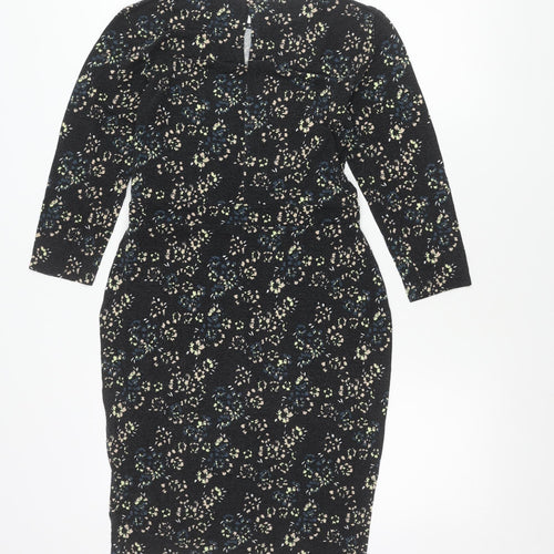 Warehouse Women’s Black Floral Bodycon Knee Length Dress Size 10
