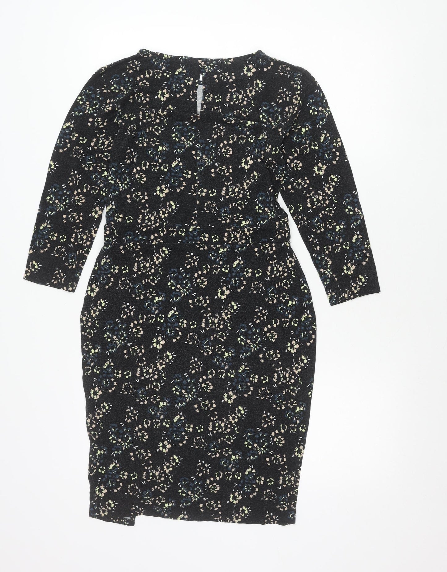 Warehouse Women’s Black Floral Bodycon Knee Length Dress Size 10