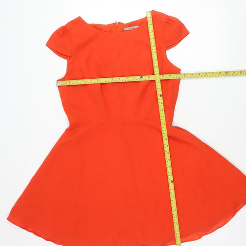 Darlene Women's Orange Fit & Flare Dress Size M Short Sleeve Scoop Neck
