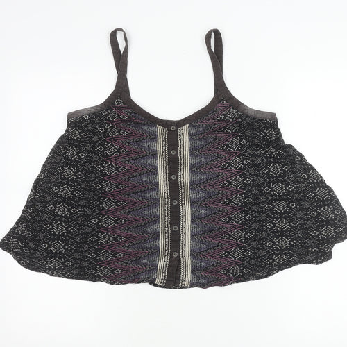 Ecole Womens Black M Geometric Button Camisole Tank Top Summer