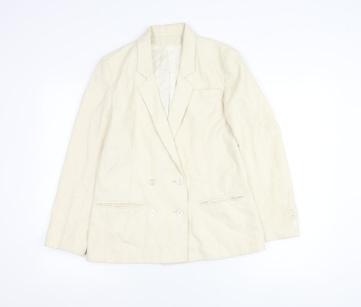 Women's Ivory Double-Breasted Suit Jacket Size 10 Viscose Blend