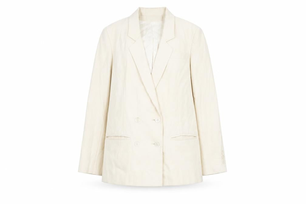 Front view of Women's Ivory Double-Breasted Suit Jacket, size 10, Viscose Blend