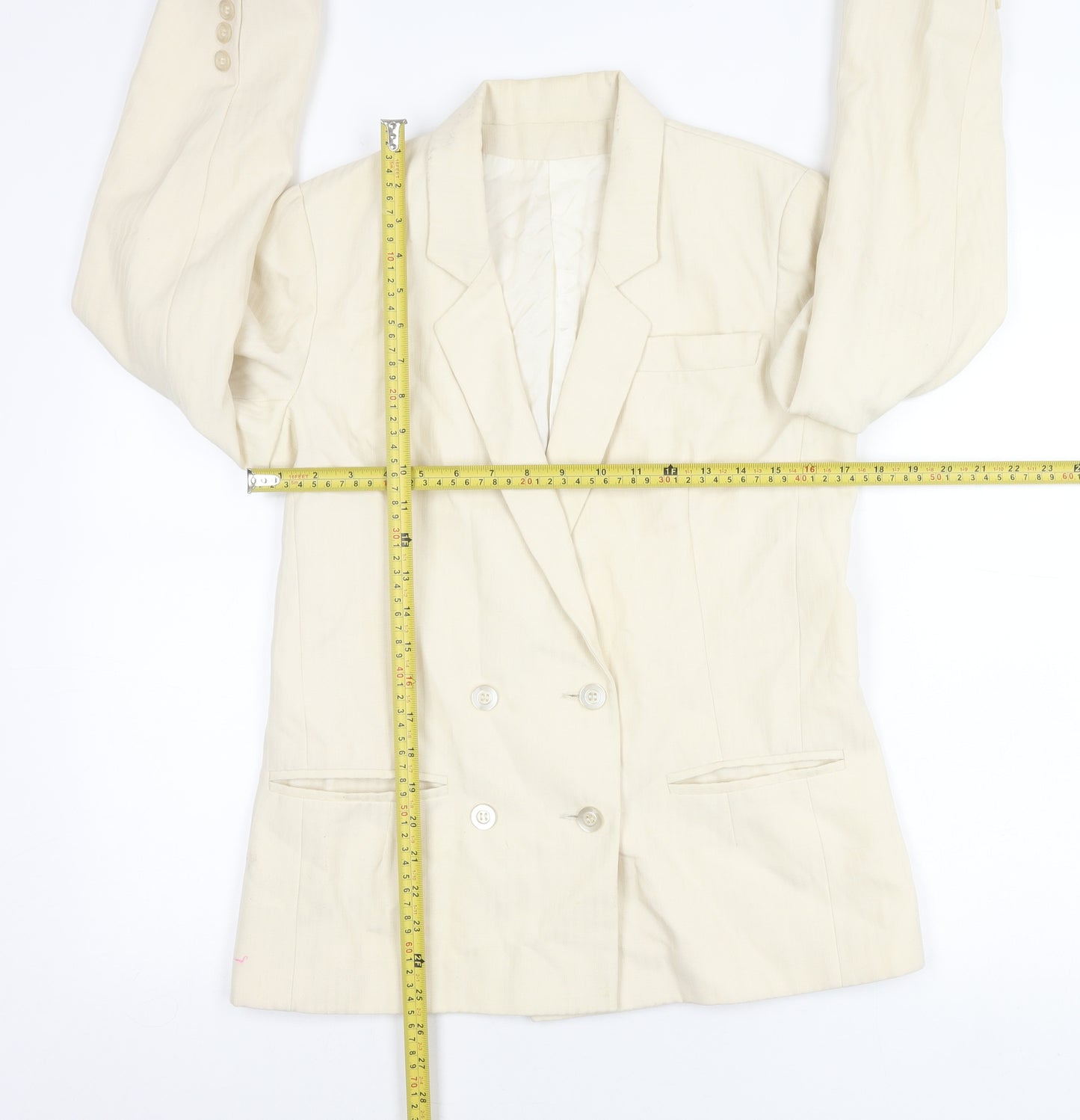 Women's Ivory Double-Breasted Suit Jacket Size 10 Viscose Blend