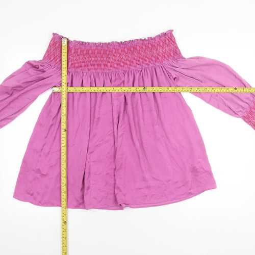 Maje Womens Pink Off Shoulder Long Sleeve Tunic Blouse Size 10