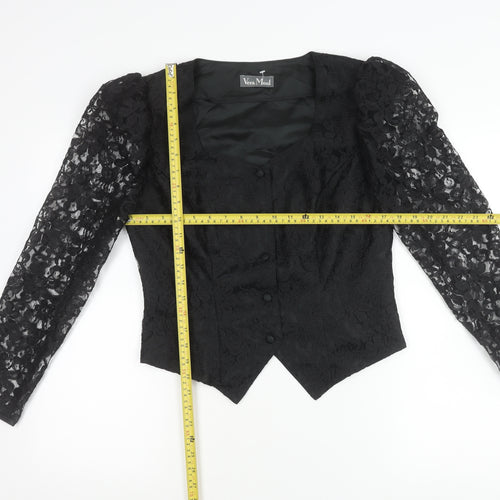 Vera Mont Women's Black Lace Blouse Size 14 Square Neck Puff Sleeve