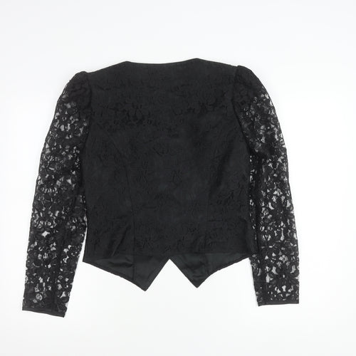 Vera Mont Women's Black Lace Blouse Size 14 Square Neck Puff Sleeve