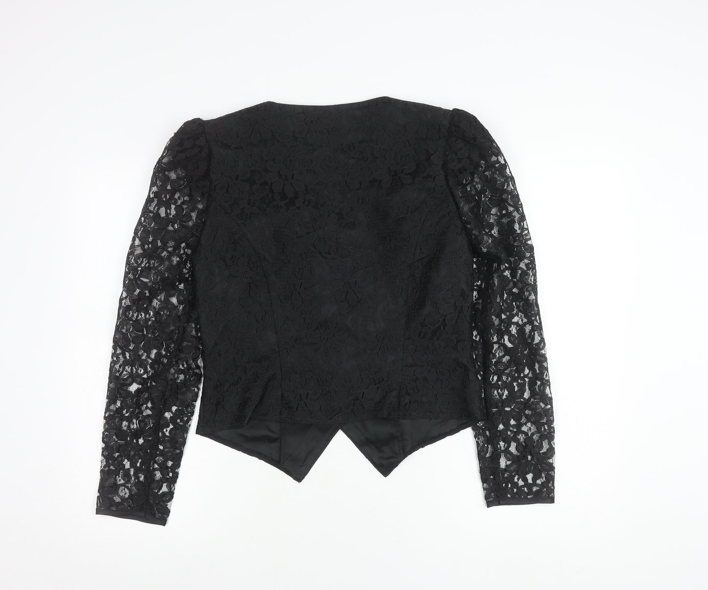 Vera Mont Women's Black Lace Blouse Size 14 Square Neck Puff Sleeve