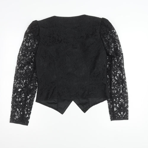 Vera Mont Women's Black Lace Blouse Size 14 Square Neck Puff Sleeve