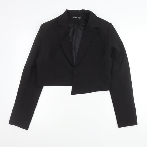 Boohoo Women's Black Cropped Suit Jacket UK 10 Notch Lapel